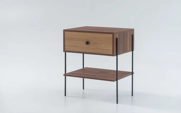 MESA DE CABECEIRA ALTA NASH MDF PAU FERRO COM DUAL E PÉS METAL 52X37X60 CM