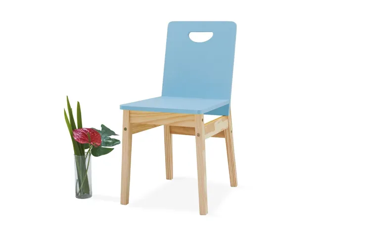 CADEIRA DE JANTAR DE MADEIRA TUCUPI ACABAMENTO STAIN NATURAL E AZUL BEBÊ 40X51X81CM