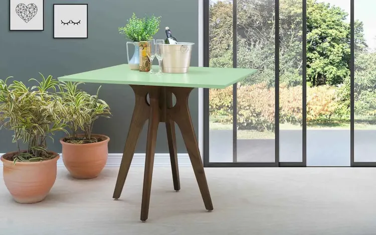 MESA QUADRADA 4 LUGARES BIANCHI 90X90X77CM NOGUEIRA E VERDE SÁLVIA