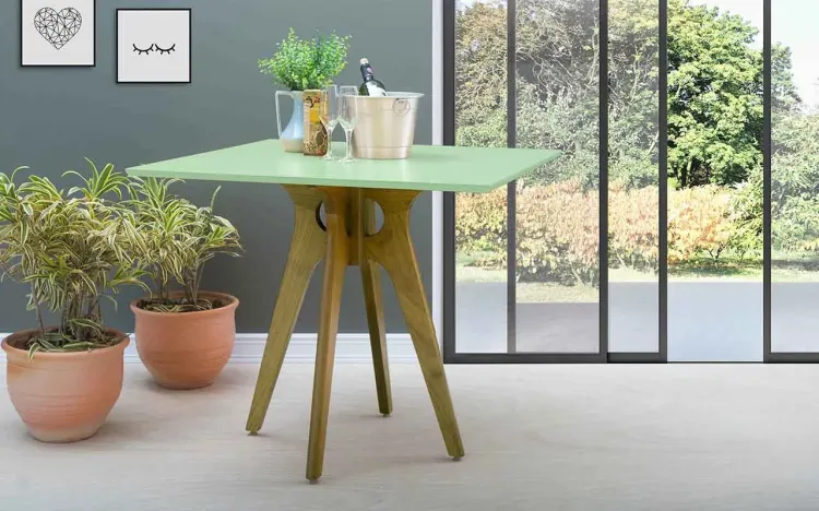 MESA 4 LUGARES QUADRADA BIANCHI 90X90X77CM AMÊNDOA E VERDE SÁLVIA