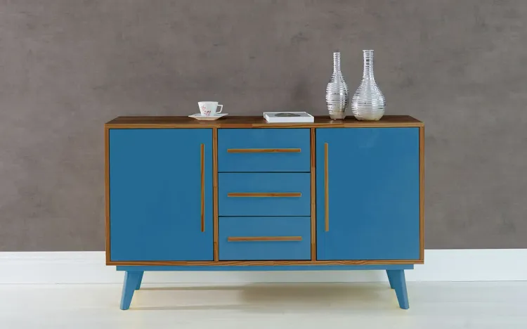 APARADOR BUFFET COM GAVETAS E 2 PORTAS CELESTE CAPUCCINO E AZUL 133X40X79,5 CM