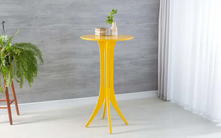 MESA DE MADEIRA MACIÇA ALTA GOURMET REDONDA JULIETTE 60x60X107CM LACA AMARELA