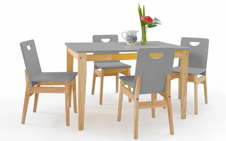 MESA DE JANTAR 4 CADEIRAS TUCUPI 120CM ACABAMENTO STAIN NATURAL E CINZA CONCRETO