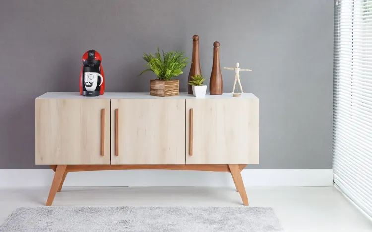 ARMÁRIO BALCÃO BUFFET COLORIDO PARA SALA DE JANTAR 3 PORTAS FAIAS ESTILO RETRÔ VINTAGE DOLORES 135x35x64,7 CM