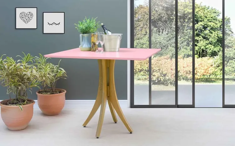 MESA PARA LANCHONETE QUADRADA JULIETTE 90X90X77CM AMÊNDOA E ROSA BEBÊ