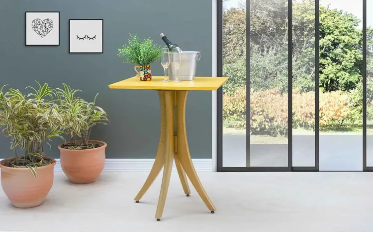 MESA PARA JANTAR PEQUENA QUADRADA JULIETTE 60X60X77CM AMÊNDOA E AMARELO