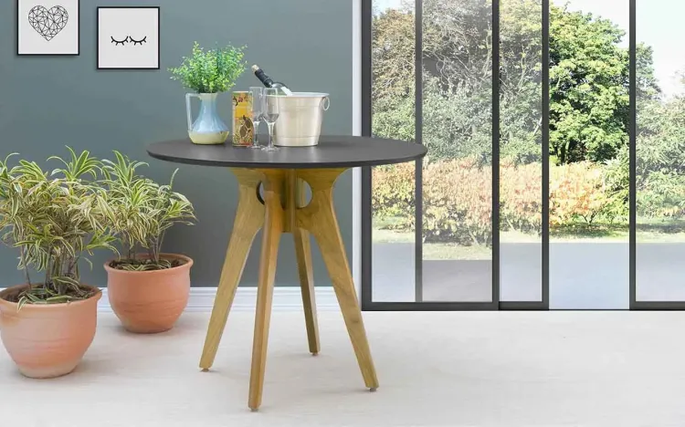 MESA DE JANTAR PRETA REDONDA BIANCHI 90X77CM AMÊNDOA E PRETO