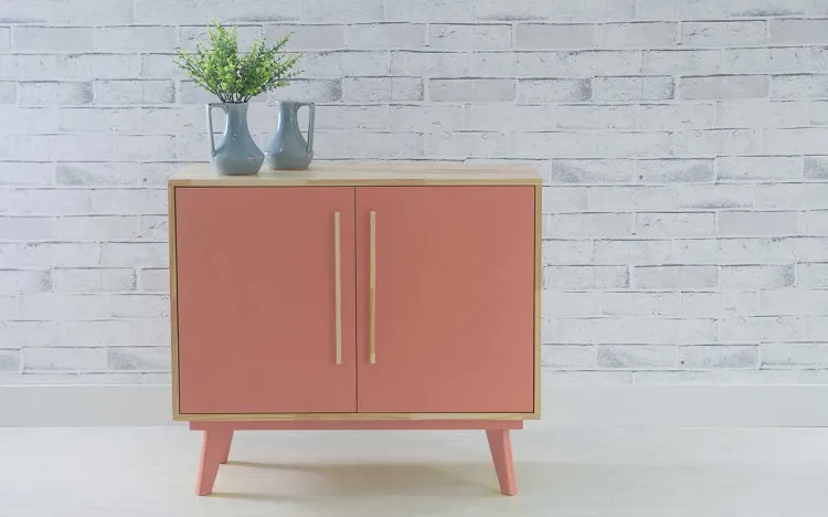 BUFFET PARA SALA DE JANTAR 2 PORTAS CELESTE NATURAL E ROSA CORAL 90X40X79,5 CM