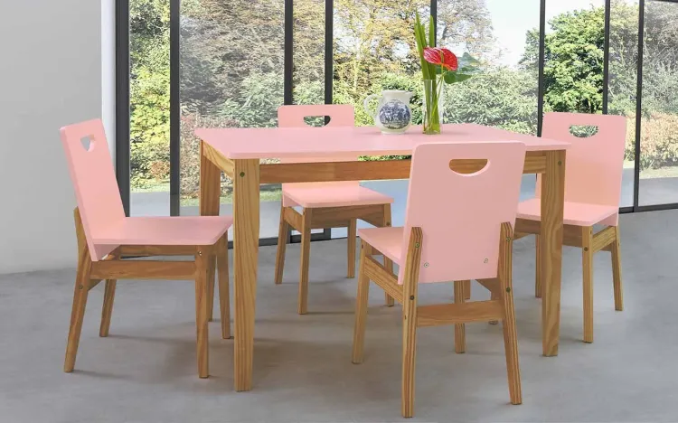MESA DE JANTAR 4 LUGARES TUCUPI 120CM ACABAMENTO STAIN NÓZES E ROSA BEBÊ