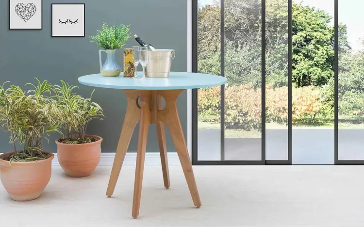 MESA REDONDA 4 LUGARES BIANCHI 90X77CM JATOBÁ E AZUL BEBÊ