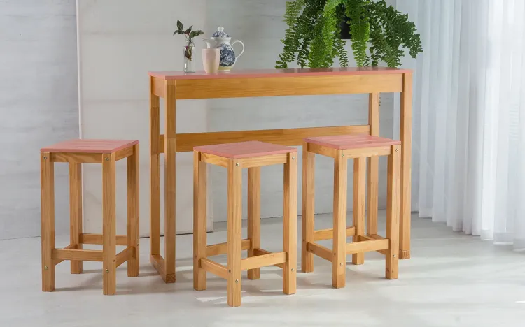 KIT GOURMET DE MADEIRA TAEDA COM TAMPO MDF MACIÇO OLGA VERNIZ NÓZES E ROSA CORAL 120CM