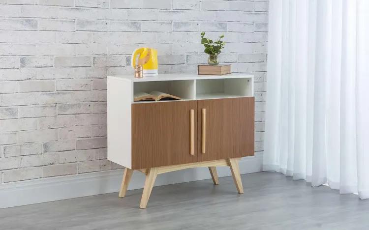 ARMÁRIO BUFFET PARA SALA DE JANTAR 2 PORTAS COM NICHO DOLORES BRANCO COM FREIJÓ E TAEDA 90x35x79 CM