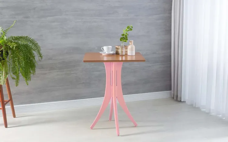 MESA BISTRÔ BAIXA QUADRADA JULIETTE 60X60X77CM JATOBÁ E ROSA BEBÊ
