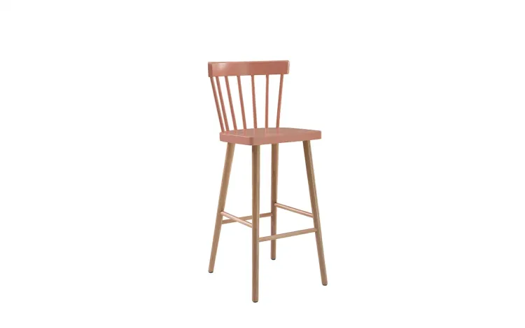 BANQUETA DE MADEIRA ALTA FOLK VERNIZ JATOBÁ E ROSA CORAL 45x46x105CM