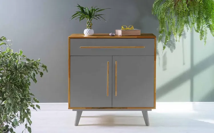 BALCÃO BUFFET PARA SALA DE JANTAR COM GAVETA E 2 PORTAS CELESTE NÓZES E CINZA CONCRETO 90X40X98 CM0