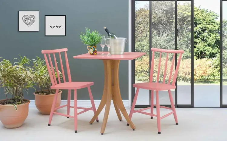 MESA COM 2 CADEIRAS QUADRADA JULIETTE VERNIZ JATOBÁ E ROSA CORAL