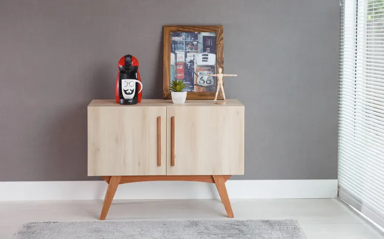 ARMÁRIO BALCÃO BUFFET MADEIRADO PARA SALA DE JANTAR 2 PORTAS FAIAS ESTILO RETRÔ VINTAGE DOLORES 90x35x64,7 CM