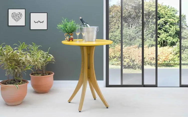 MESA REDONDA PEQUENA JULIETTE 60X77CM AMÊNDOA E AMARELO