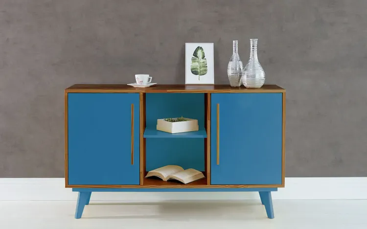 APARADOR BUFFET COM PRATELEIRA E 2 PORTAS CELESTE CAPUCCINO E AZUL 133X40X79,5 CM