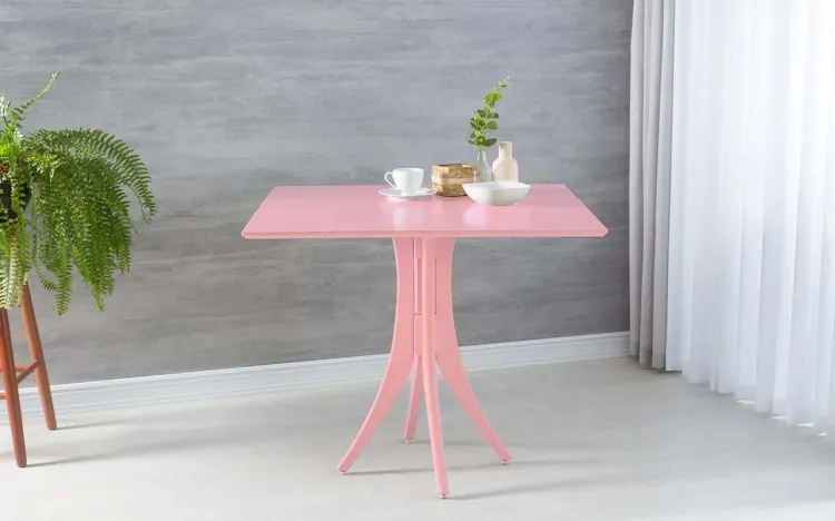 MESA JANTAR QUADRADA JULIETTE 90X90X77CM LACA ROSA BEBÊ
