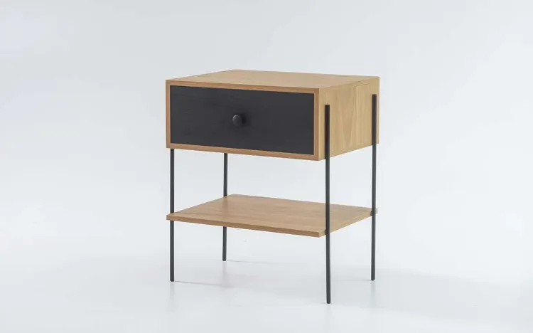 MESA DE CABECEIRA PARA QUARTO NASH MDF DUAL COM PRETO E PÉS METAL 52X37X60 CM
