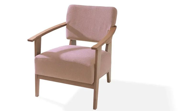POLTRONA PARA QUARTO COM BRAÇOS SAMAMBAIA ROSA VERNIZ AMENDOA TEC.169B 72x66x82 CM