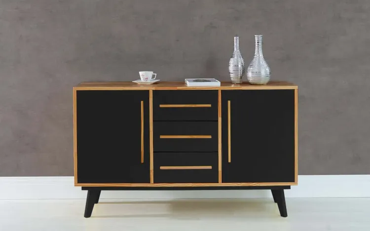 BUFFET PARA SALA DE JANTAR COM GAVETA E 2 PORTAS CELESTE NÓZES E PRETO 133X40X79,5 CM