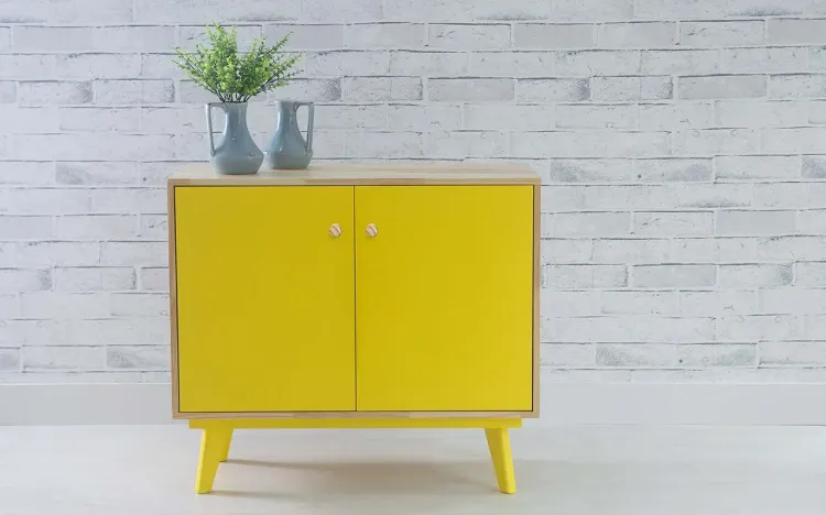ARMÁRIO 2 PORTAS COM PRATELEIRA PUXADOR BOLINHA CELESTE NATURAL E AMARELO 90X40X79,5 CM