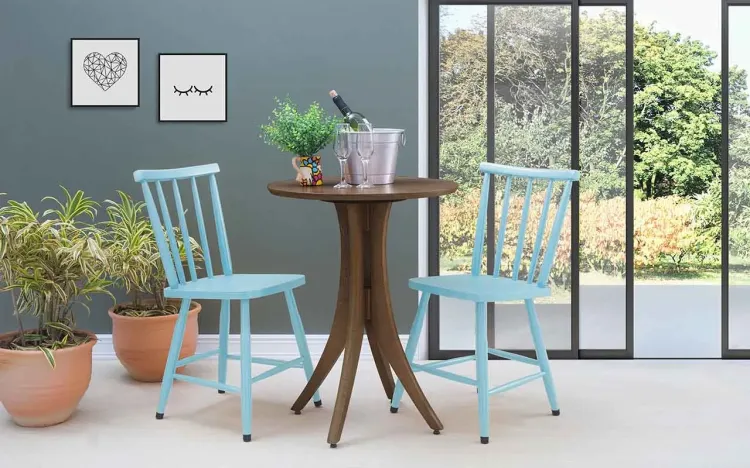 CONJUNTO BISTRÔ MESA E 2 CADEIRAS REDONDA JULIETTE NOGUEIRA E AZUL BEBÊ