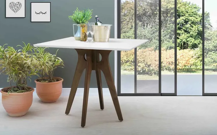 MESA BRANCA DE JANTAR QUADRADA BIANCHI 90X90X77CM NOGUEIRA E BRANCO