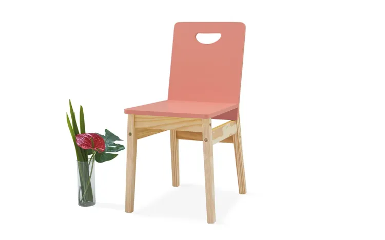 CADEIRA PARA MESA DE JANTAR TUCUPI ACABAMENTO STAIN NATURAL E ROSA CORAL 40X51X81CM 
