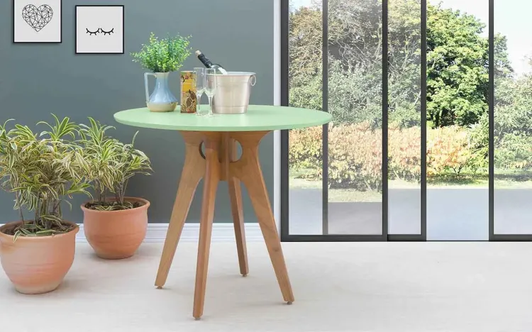 MESA PARA APARTAMENTO PEQUENO REDONDA BIANCHI 90X77CM JATOBÁ E VERDE SÁLVIA