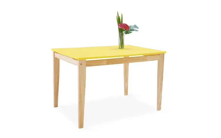 MESA DE JANTAR DE MADEIRA MACIÇA TUCUPI ACABAMENTO STAIN NATURAL E LACA AMARELO 120X80X76CM