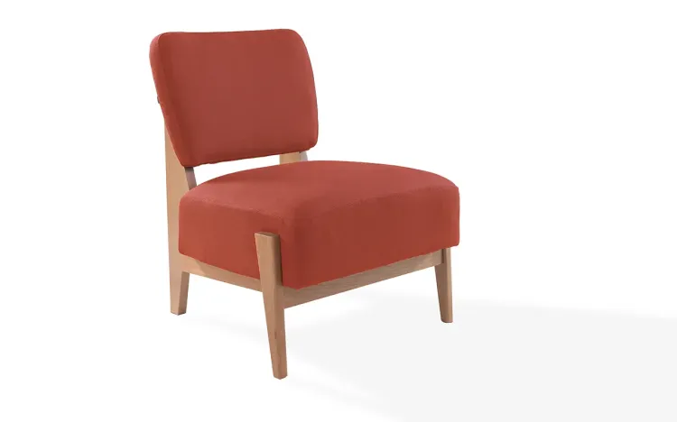 POLTRONA MODERNA DE MADEIRA COM PÉS PALITO ESTOFADA E SEM BRAÇOS SALMÃO SAMAMBAIA VERNIZ AMENDOA TEC.918 - 67x66x82 CM