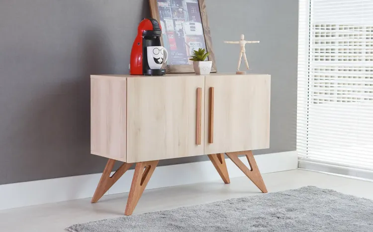 ARMÁRIO BALCÃO BUFFET MADEIRADO PARA SALA DE JANTAR 2 PORTAS FAIA ESTILO RETRÔ VINTAGE FREDDIE 90x35x64,7 CM