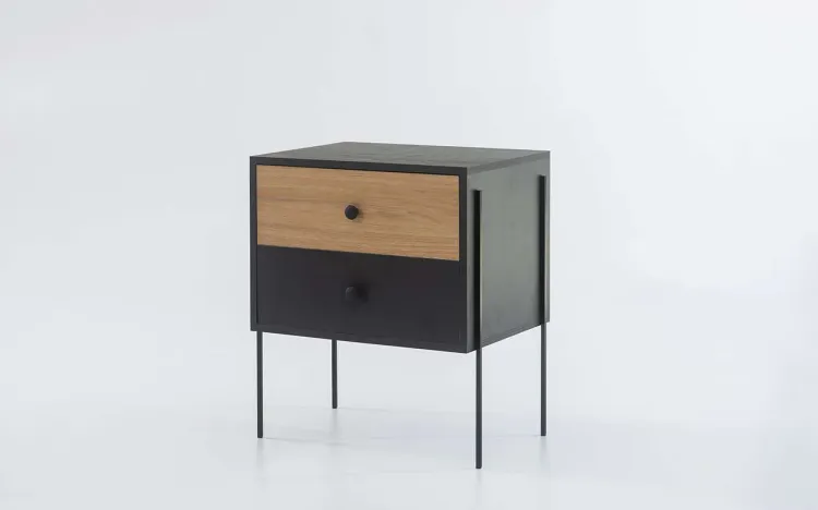 MESINHA CABECEIRA MDF 2 GAVETAS NASH MDF PRETO COM DUAL E PÉS METAL 52X37X60 CM