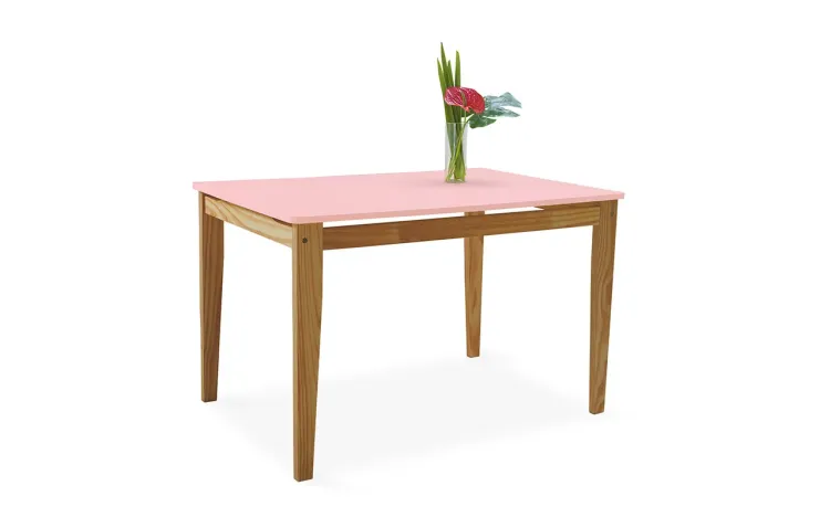 MESA DE JANTAR DE MADEIRA MACIÇA TUCUPI ACABAMENTO STAIN NÓZES E ROSA BEBÊ 120X80X76CM