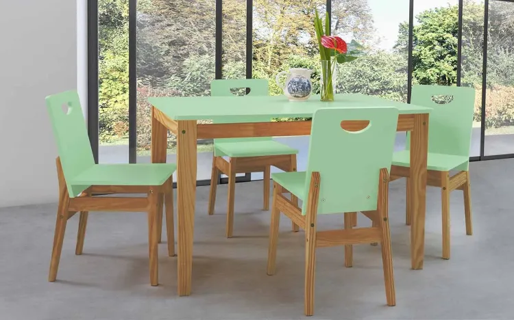MESA DE JANTAR 4 CADEIRAS TUCUPI 120CM ACABAMENTO STAIN NÓZES E VERDE SÁLVIA