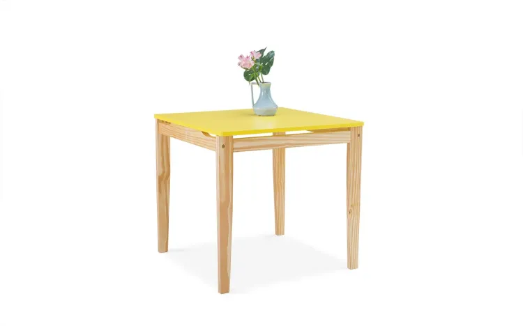 MESA DE MADEIRA TUCUPI ACABAMENTO STAIN NATURAL E LACA AMARELO 80X80X76CM