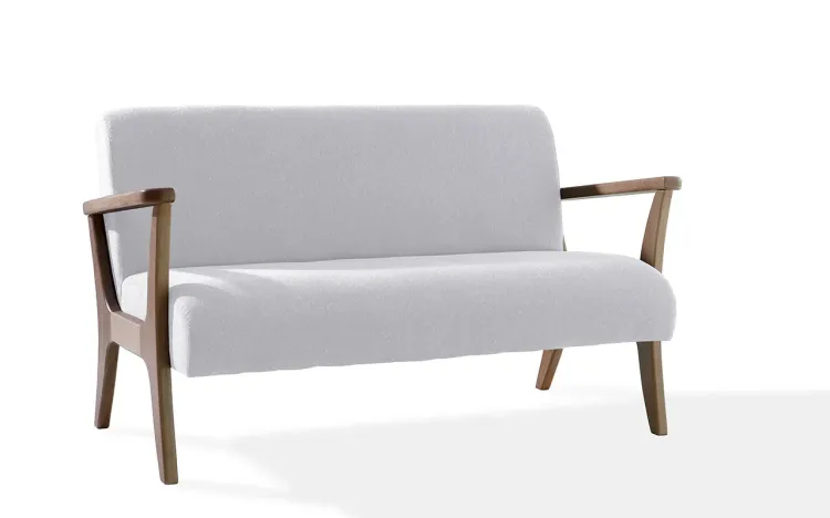 SOFÁ 2 LUGARES DE MADEIRA RÉGIA VERNIZ CAPUCCINO TEC.915 CINZA CLARO 128X70X77 CM