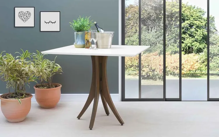 MESA BRANCA DE JANTAR QUADRADA JULIETTE 90X90X77CM NOGUEIRA E BRANCO