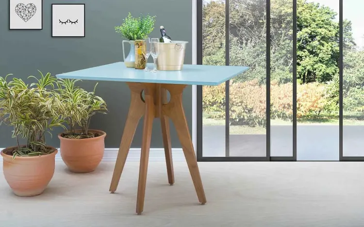 MESA 4 LUGARES QUADRADA BIANCHI 90X90X77CM JATOBÁ E AZUL BEBÊ