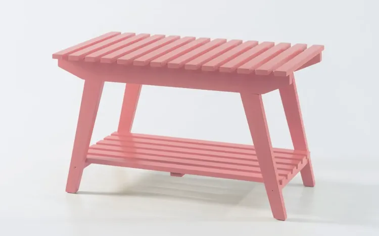 BANCO COM PRATELEIRA BUIAH LACA ROSA CORAL 70X40X45CM
