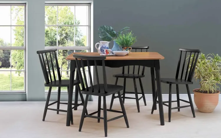 MESA COM 4 CADEIRAS DE JANTAR MIMO 110CM VERNIZ JATOBÁ E LACA PRETO