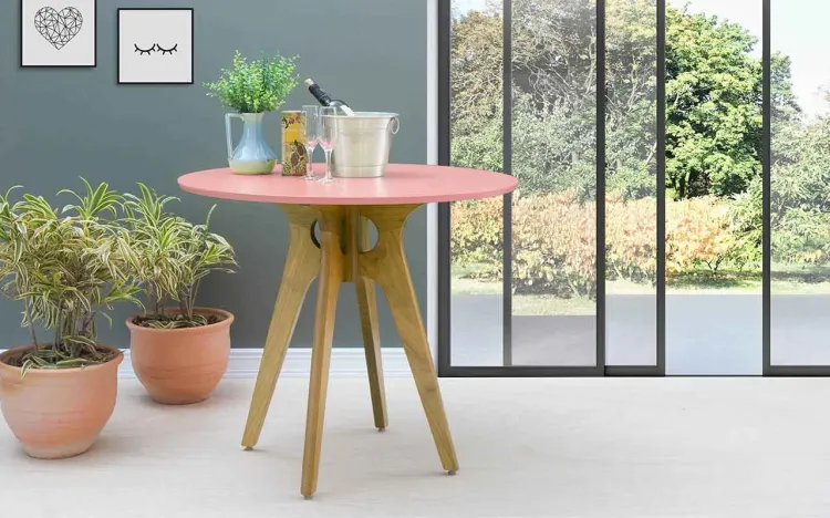 MESA PARA LANCHONETE REDONDA BIANCHI 90X77CM AMÊNDOA E ROSA CORAL