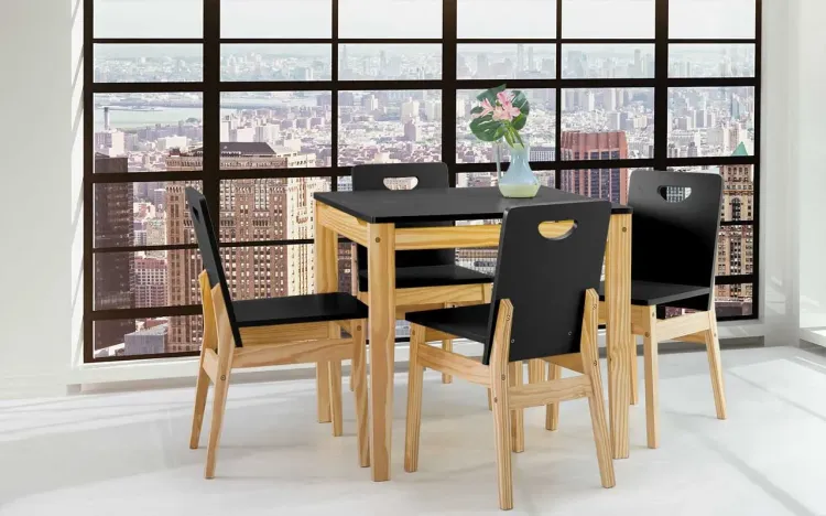 MESA DE JANTAR 4 CADEIRAS TUCUPI ACABAMENTO STAIN NATURAL E LACA PRETO 80CM