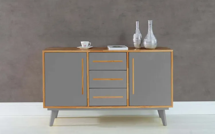 BUFFET PARA SALA DE JANTAR COM GAVETA E 2 PORTAS CELESTE NÓZES E CINZA CONCRETO 133X40X79,5 CM