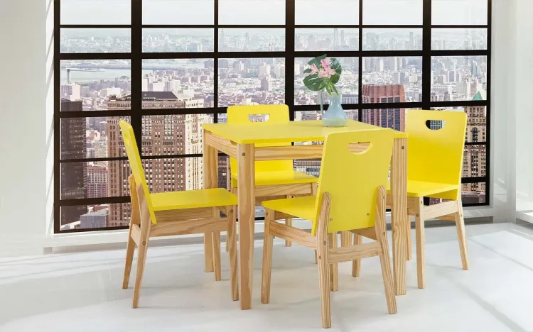 MESA DE JANTAR 4 LUGARES TUCUPI ACABAMENTO STAIN NATURAL E LACA AMARELO 80CM