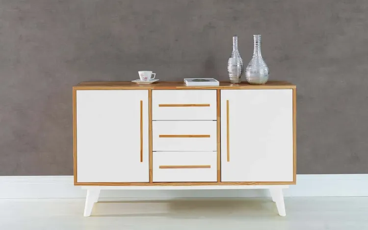 APARADOR BUFFET COM GAVETAS E 2 PORTAS CELESTE NÓZES E BRANCO 133X40X79,5 CM