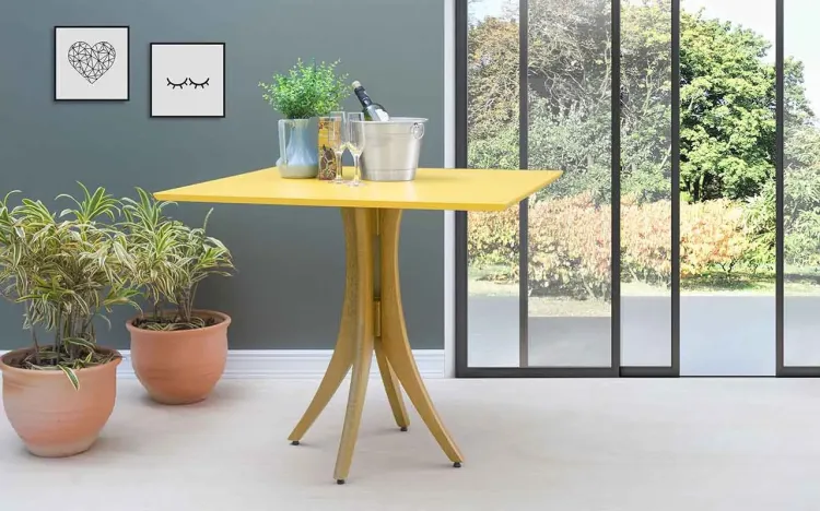 MESA PARA APARTAMENTO PEQUENO QUADRADA JULIETTE 90X90X77CM AMÊNDOA E AMARELO